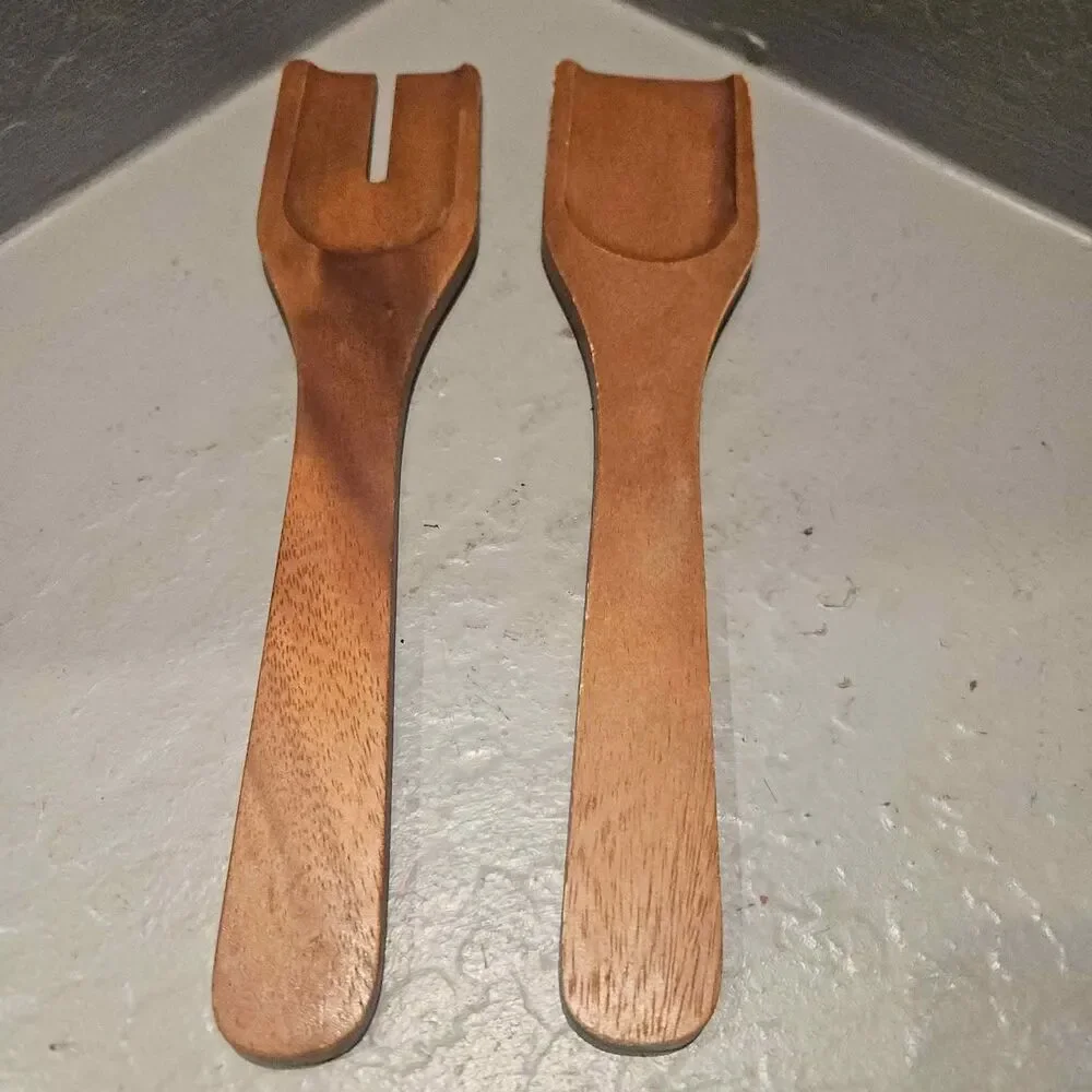 Acacia or Teak Large Wooden Salad Tongs 12